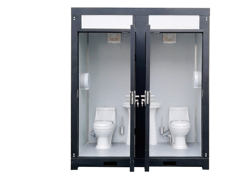 【Pre-order】K2113 Heavy-Duty Two-Person Portable Toilet – Dual Private Cabins with Sink, Exhaust Fan & Durable Steel Frame (7ft × 4ft × 8ft)
