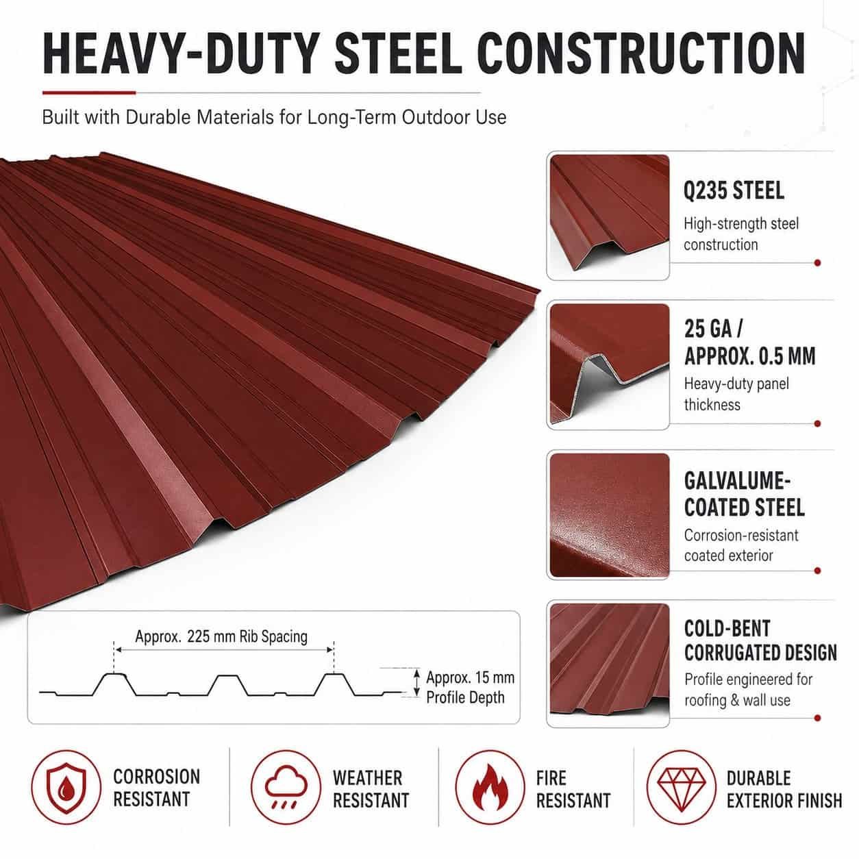 10FT Metal Galvalume Corrugated Panels – Durable red-brown Roof & Wall Sheets - Image 4