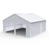 Metallic gray metal shed with a slanted roof on a white background