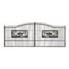 Black metal gate with deer and landscape design on a white background