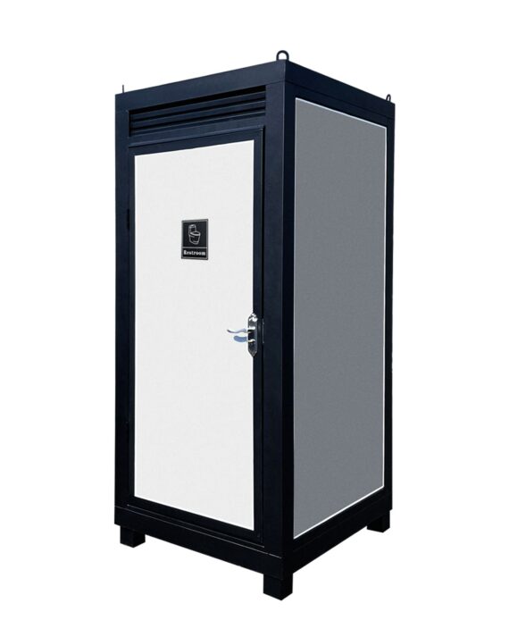 Black and white cabinet with a visible brand logo on a white background