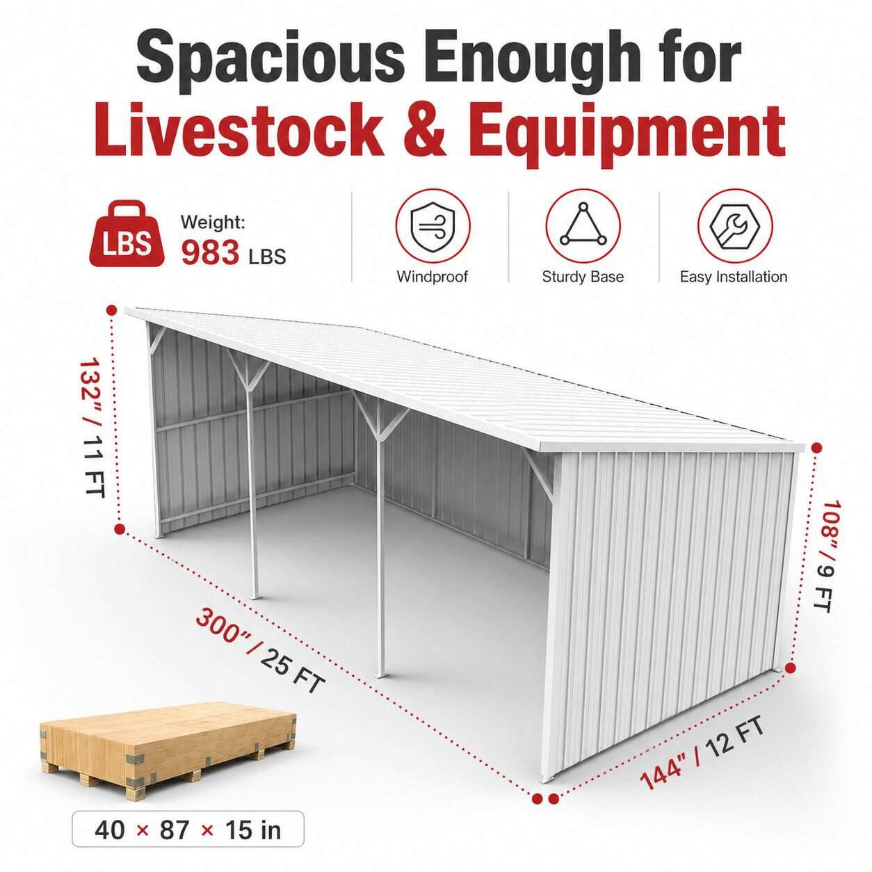 25FT x 12FT Metal Farm Shed -Heavy-Duty Steel Shelter for Driveway & Equipment - Image 2