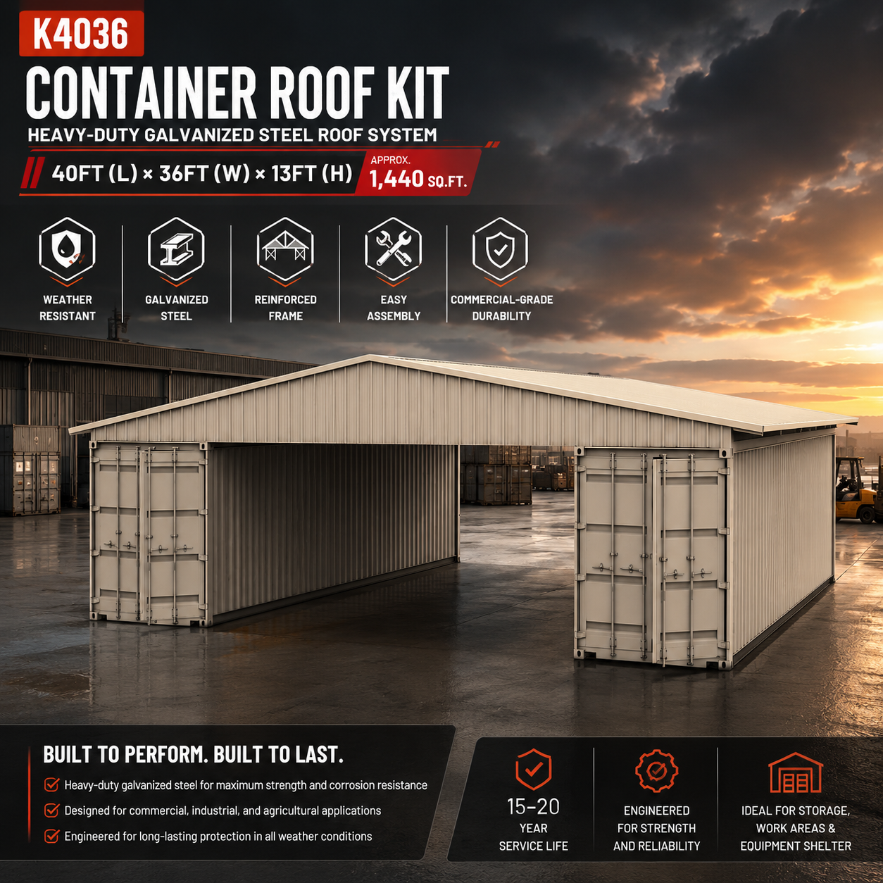 40FT x 36FT Container Roof Kit – Heavy-Duty Steel Shelter (No Containers) - Image 6