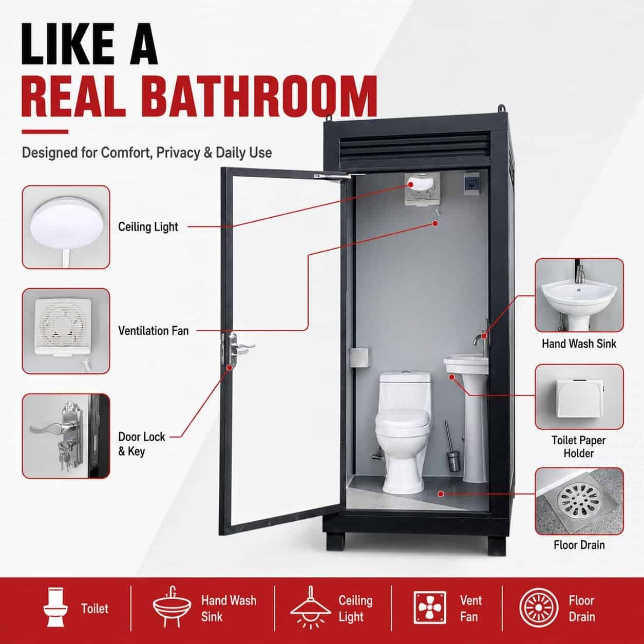 Portable Insulated Toilet Cabin Restroom with sink - Image 3