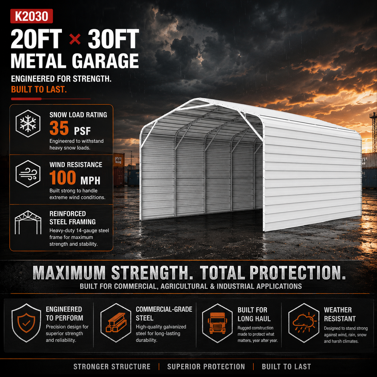 20FT x 30FT Metal Garage – Heavy-Duty Steel Carport with 13FT Peak Roof - Image 7