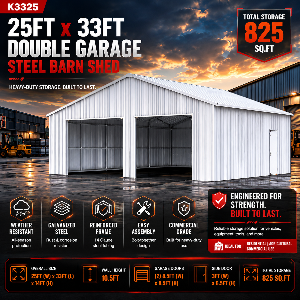 33FT x 25FT Metal Garage Barn – Reinforced Steel Structure - Image 6