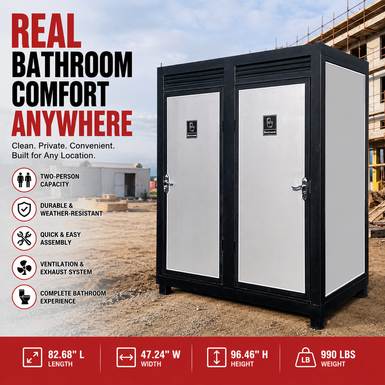 Two-Person Portable Toilet Cabin – Outdoor Restroom with Light, Sink & Vent Fan - Image 9