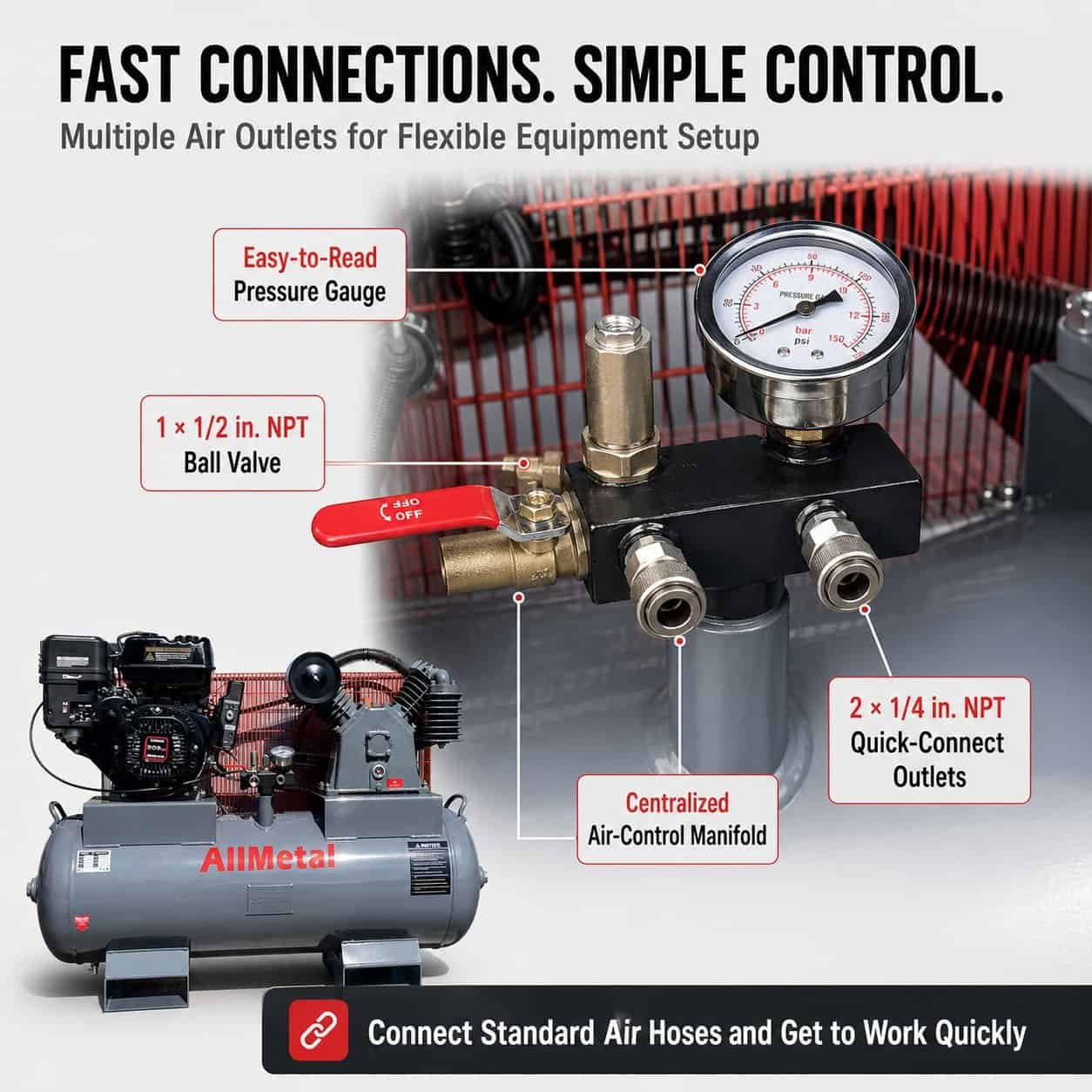 40 Gal ASME Air Compressor – 9HP Gas, 175 PSI, Heavy-Duty, 14.5 CFM - Image 3