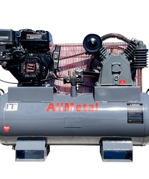 Air compressor with 'AllMetal!' branding on a white background