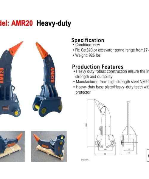 Heavy-duty AMR20 tool with specifications and features on a white background