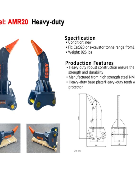 Heavy-duty AMR20 tool with specifications and features on a white background