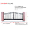 Heavy-duty metal gate with specifications on a white background