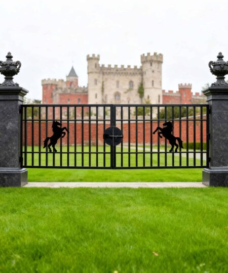 20FT x 7FT Heavy-Duty Metal Farm Driveway Gate – Horse Ranch Style with Quick-Install Base