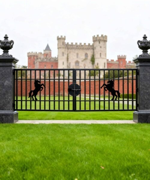 20FT x 7FT Heavy-Duty Metal Farm Driveway Gate – Horse Ranch Style with Quick-Install Base