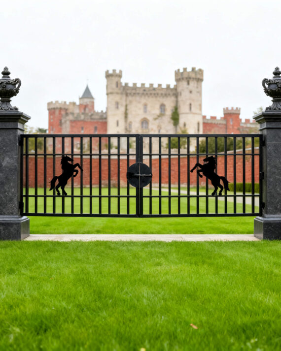 20FT x 7FT Heavy-Duty Metal Farm Driveway Gate – Horse Ranch Style with Quick-Install Base
