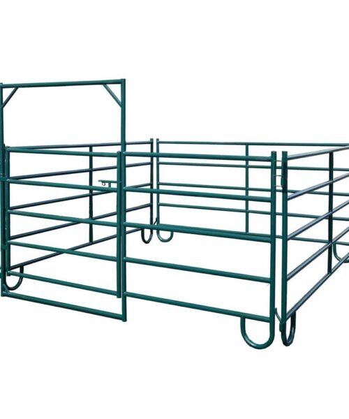 10-foot powder coated green corral panels with gate assembly for livestock fencing horse and cattle enclosure system