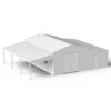 Metal shed with a carport on a white background
