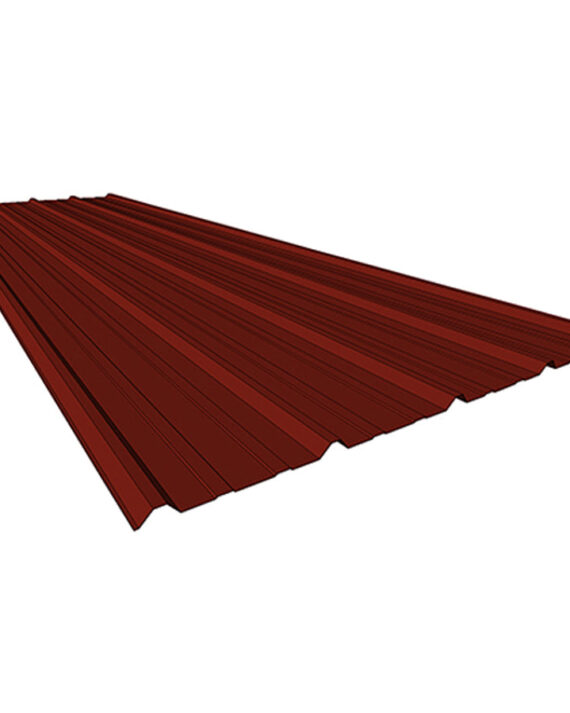 Red corrugated metal sheet on a white background