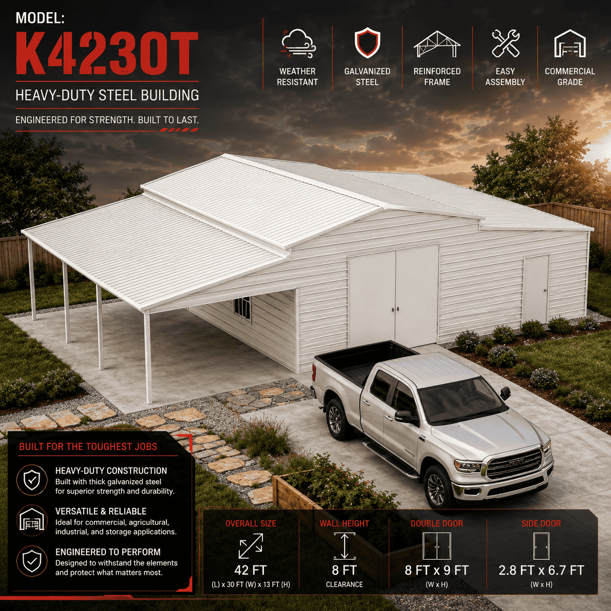 42FT x 30FT Heavy-Duty Metal Storage Shed – Weather-Resistant Steel Structure for Home & Farm Use - Image 6