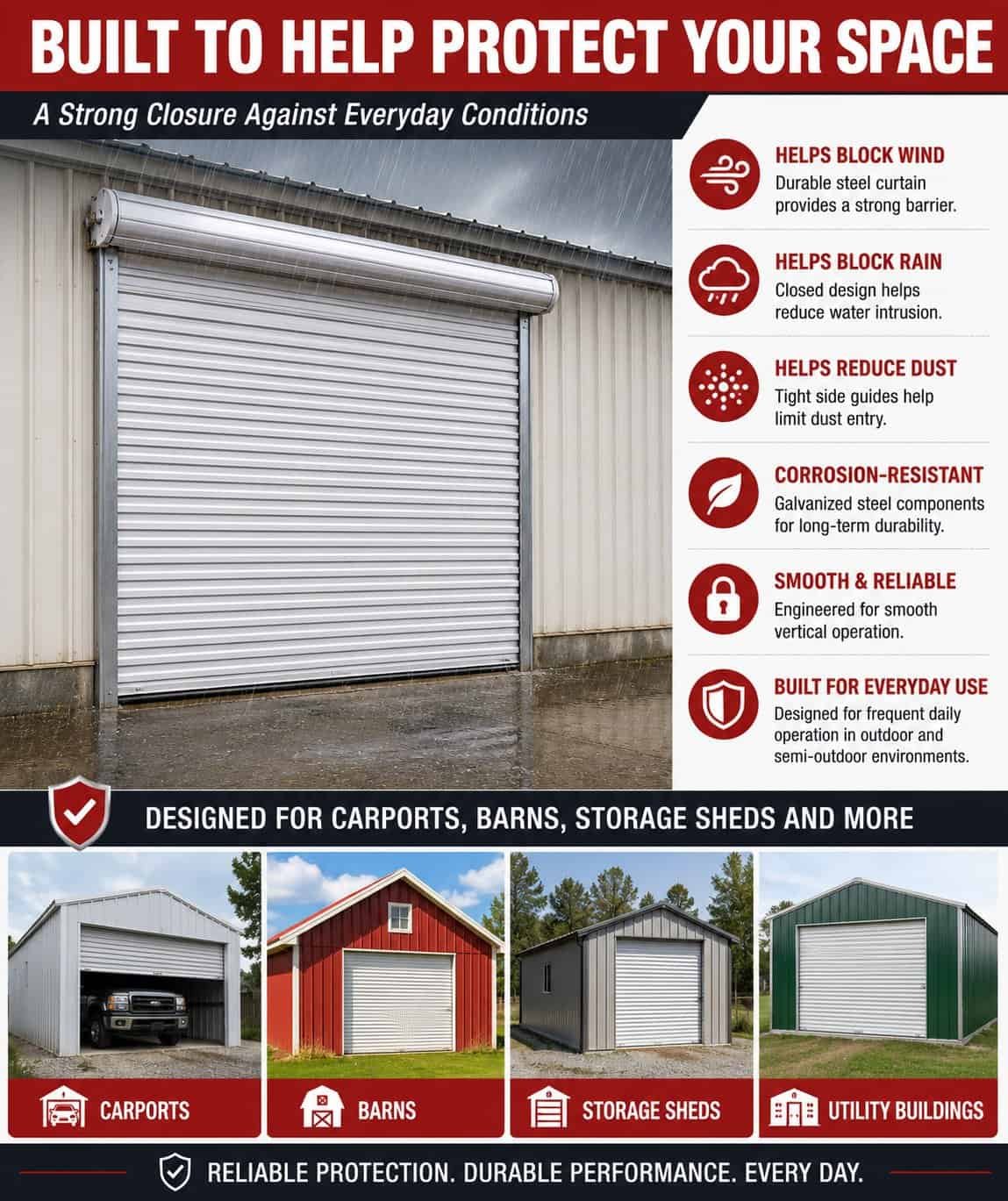 142" × 119" Electric Roll Up Garage Door – 110V Motorized Steel Rolling Shutter for Barns, Sheds & Carports (12 FT × 10 FT) - Image 7