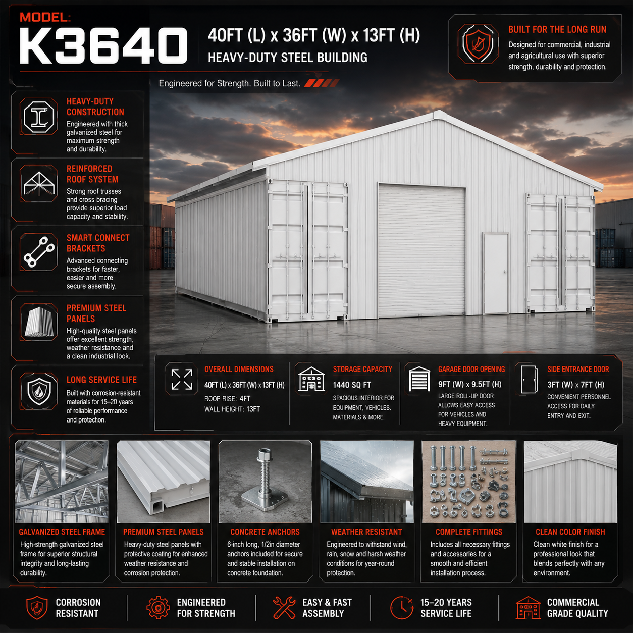 40FT x 36FT Heavy-Duty Container Roof Kit – Reinforced Steel Shelter for Storage & Workshops - Image 5