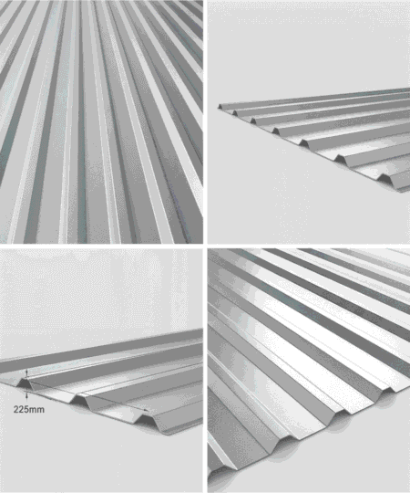 Collage of metal roofing panels with different angles and perspectives.