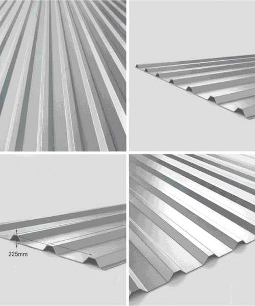 Collage of metal roofing panels with different angles and perspectives.