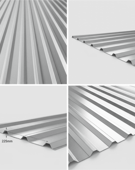 Collage of metal roofing panels with different angles and perspectives.