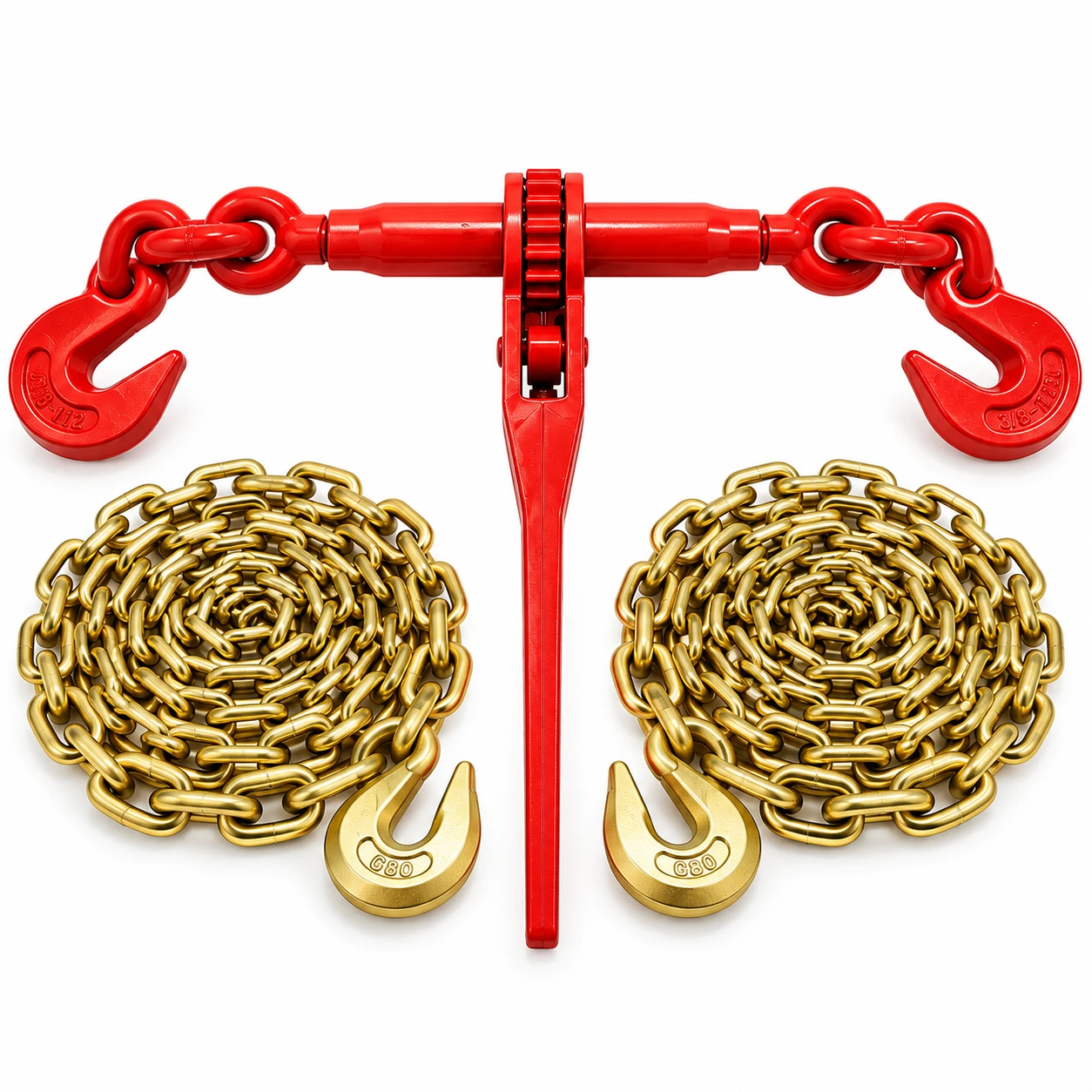 3/8" Ratchet Load Binder Set with 2 G80 Chains – 8,819 lb Capacity
