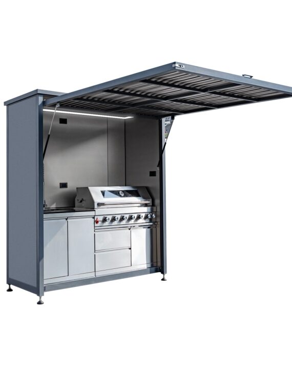 Outdoor Kitchen Station - Gas Grill, Stainless Steel, Built-in Sink & Rotisserie