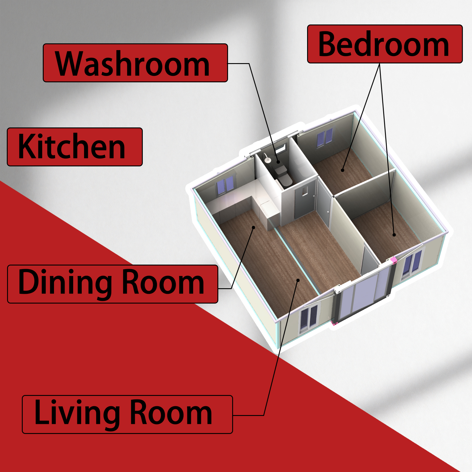 Prefab Modular Tiny Foldable Home - Two Bedrooms, One Living Room - Image 3