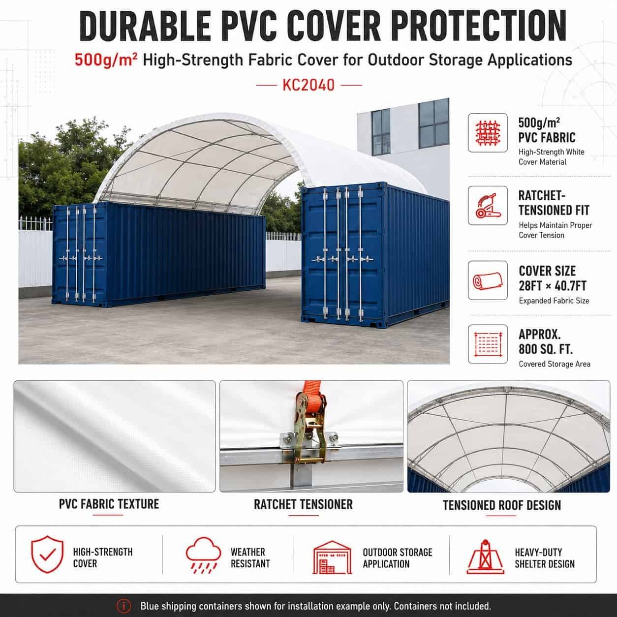 20FT x 40FT Heavy-Duty Shipping Container Shelter with Galvanized Steel Frame & PVC Cover 15 oz - Image 5