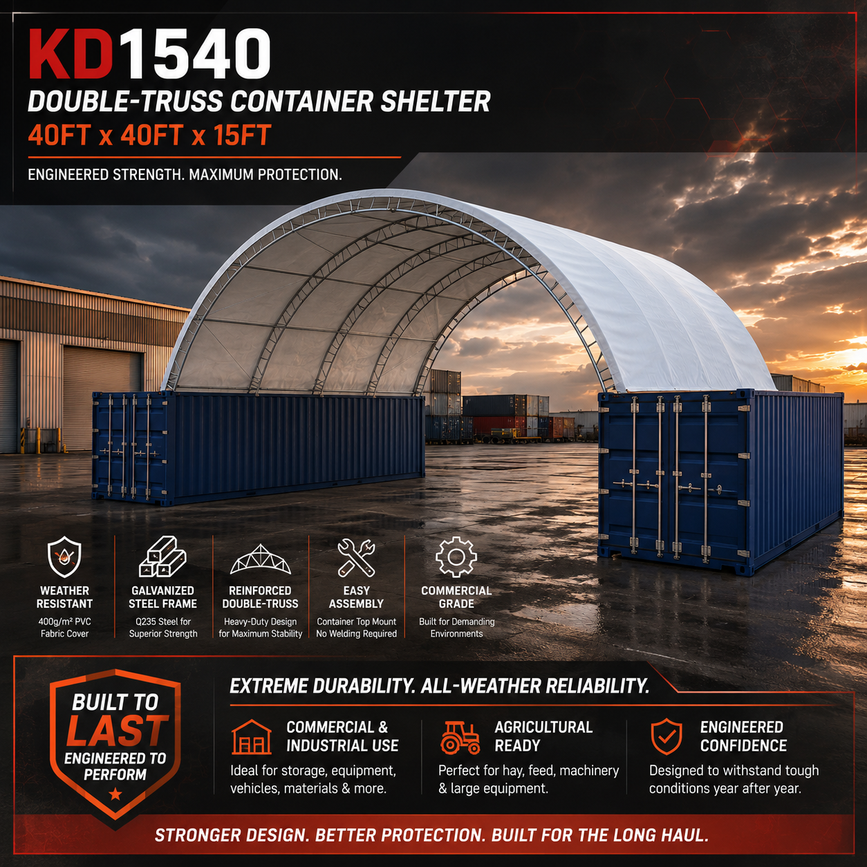 40FT x 40FT Arch Double Galvanized Frame Tarpaulin Tent Warehouse Shed (Excluding containers) - Image 3