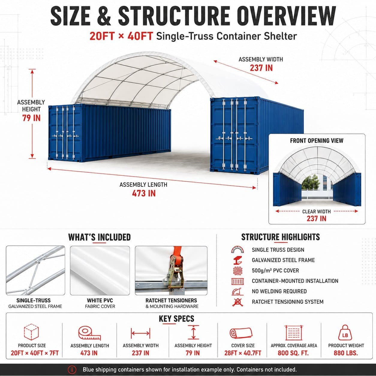20FT x 40FT Heavy-Duty Shipping Container Shelter with Galvanized Steel Frame & PVC Cover 15 oz - Image 3