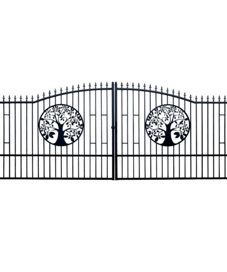 20FT Double Swing Steel Driveway Gate with Tree of Life Design.