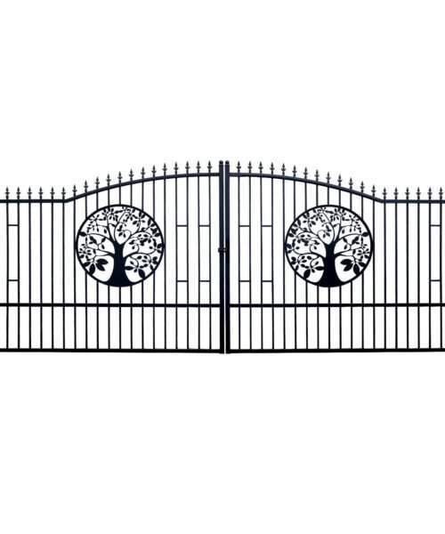 20FT Double Swing Steel Driveway Gate with Tree of Life Design.