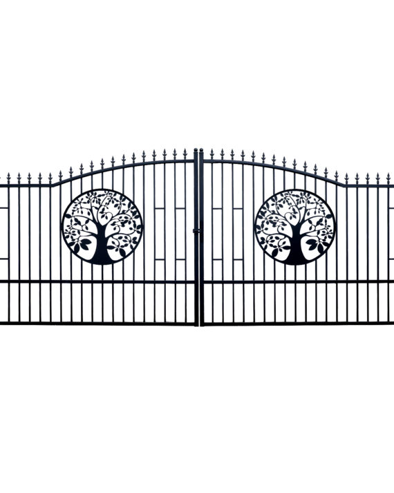 20FT Double Swing Steel Driveway Gate with Tree of Life Design.