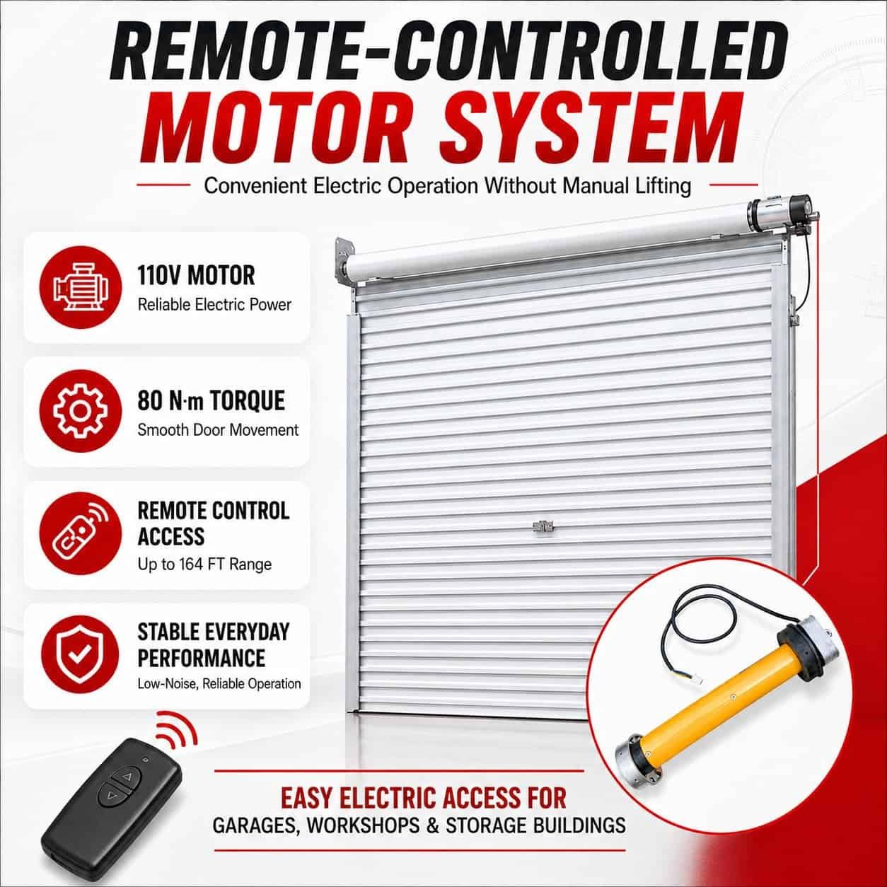 94" × 102" Electric Roll-Up Door, Steel Rolling Shutter Garage Door (7.85FT × 8.5FT) - Image 2