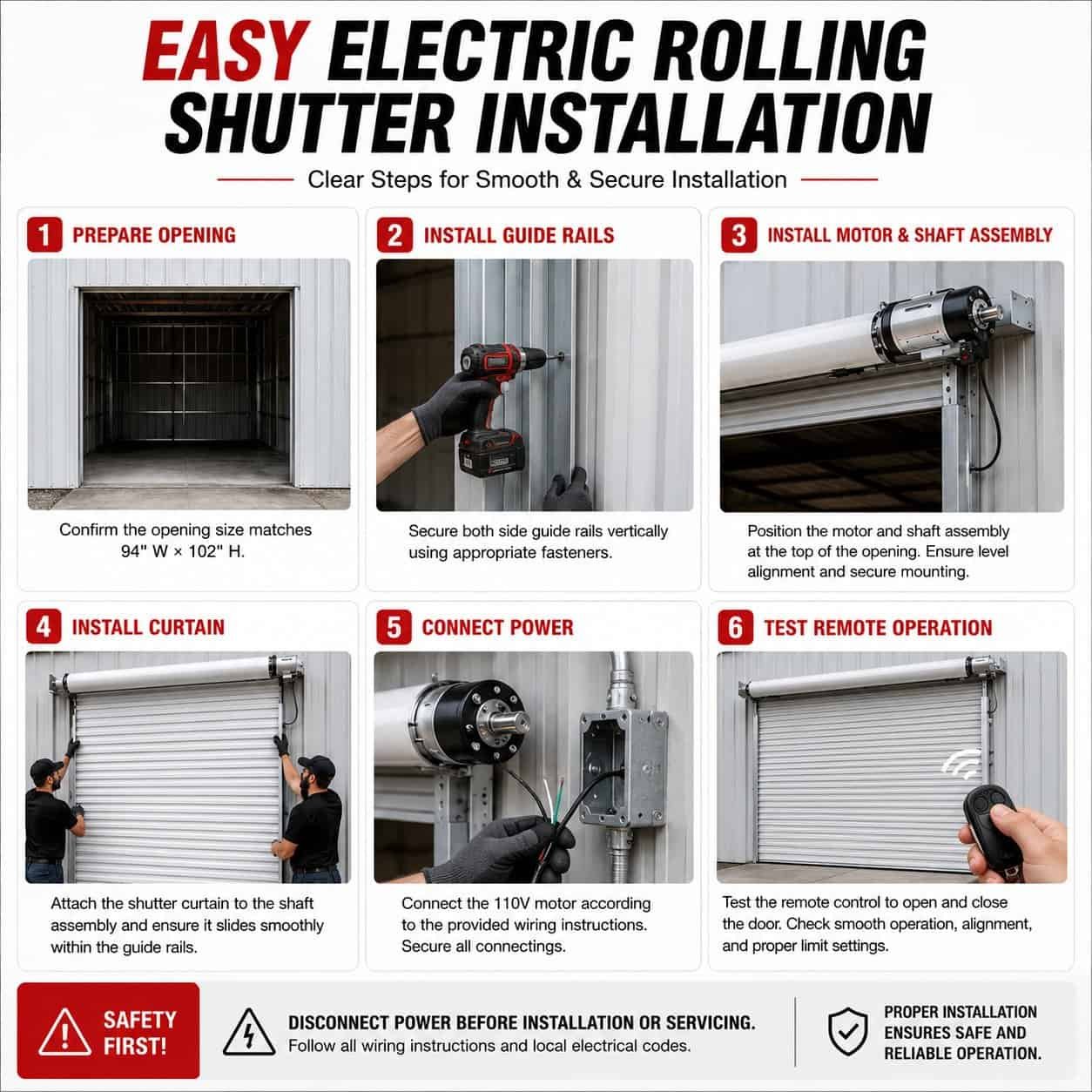 94" × 102" Electric Roll-Up Door, Steel Rolling Shutter Garage Door (7.85FT × 8.5FT) - Image 6