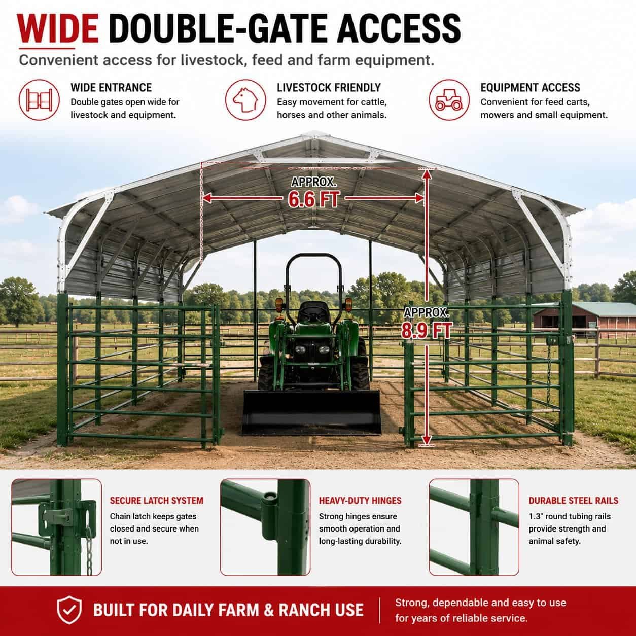 30FT x 20FT Heavy-Duty Metal Livestock Shelter with Corral Panels - Image 6