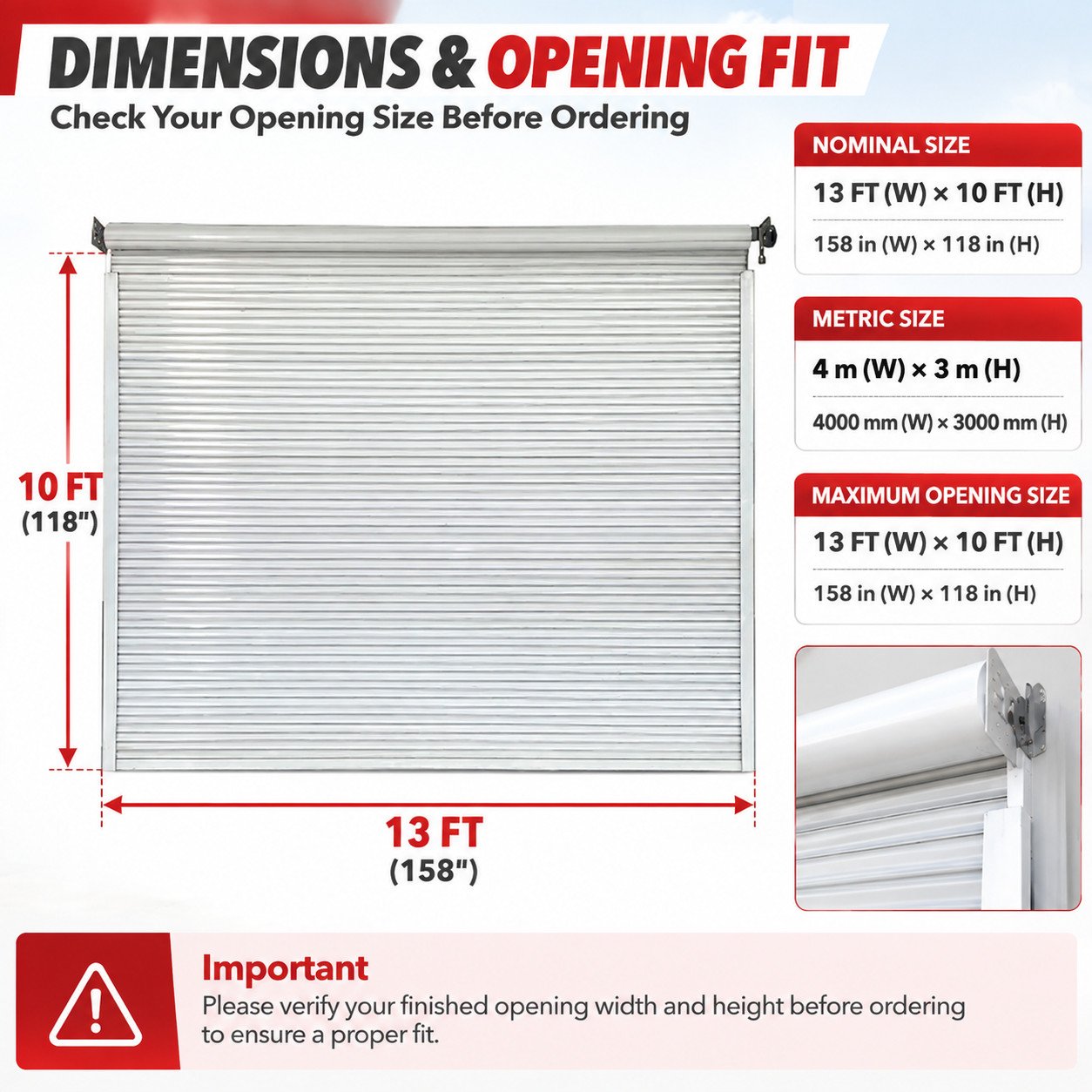 158" × 118" Electric Roll Up Door with 110V Motor for Garage, Barn & Storage Shed (13FT × 10FT) - Image 4