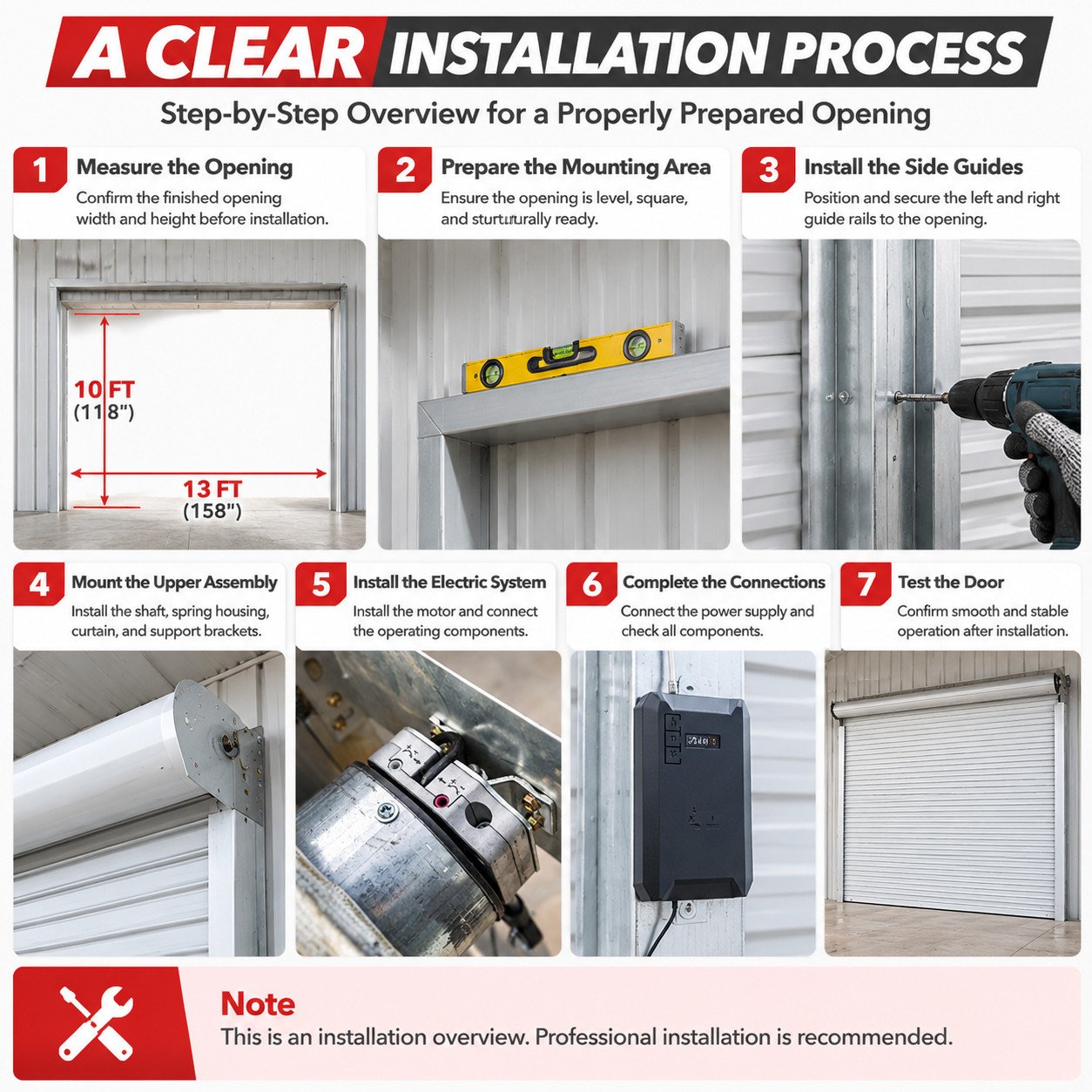 158" × 118" Electric Roll Up Door with 110V Motor for Garage, Barn & Storage Shed (13FT × 10FT) - Image 6