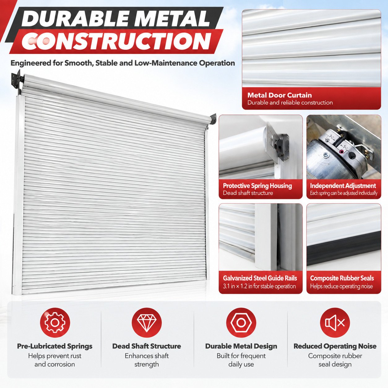 158" × 118" Electric Roll Up Door with 110V Motor for Garage, Barn & Storage Shed (13FT × 10FT) - Image 5